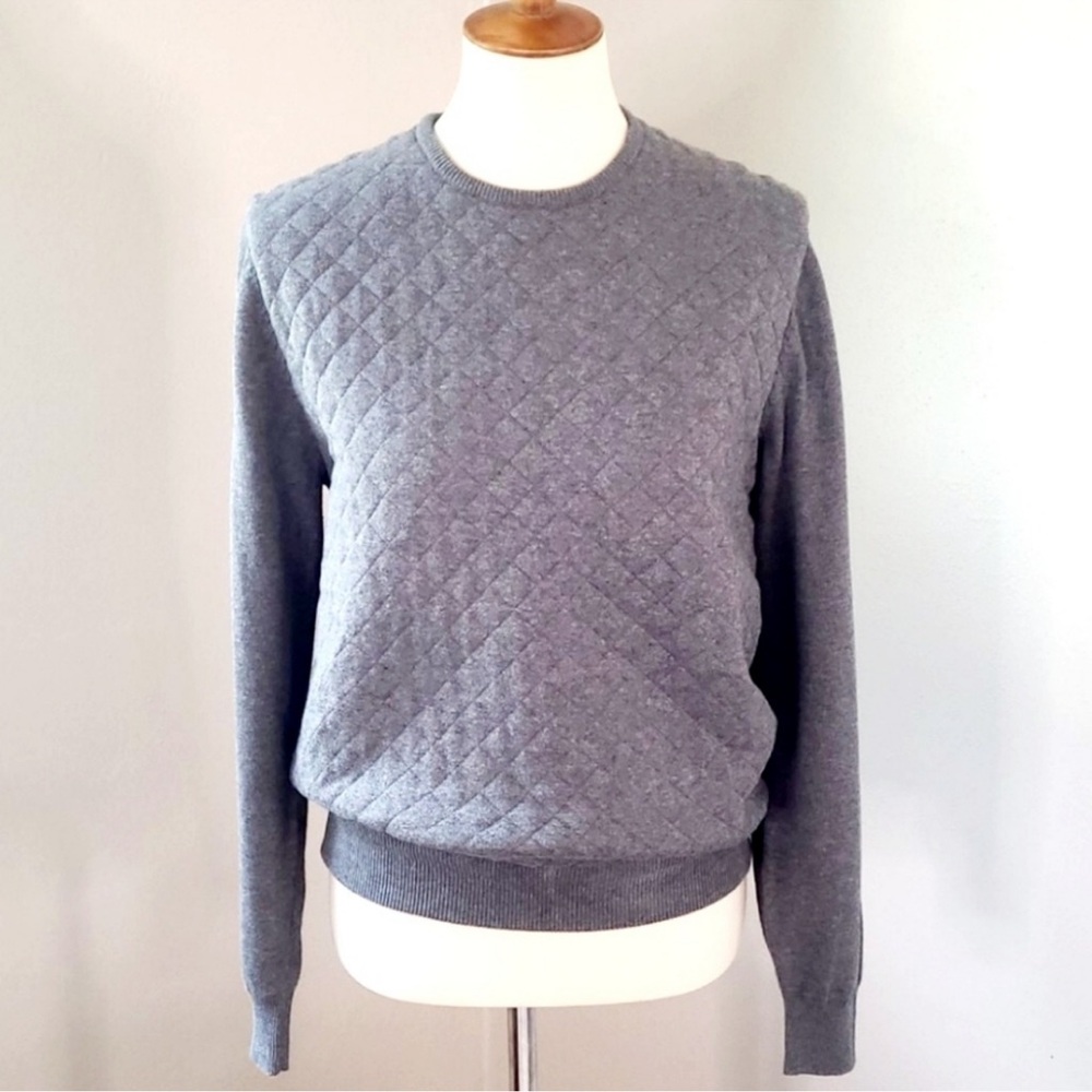 Massimo Dutti gray quilted long sleeve pull over sweatshirt cotton cashmere